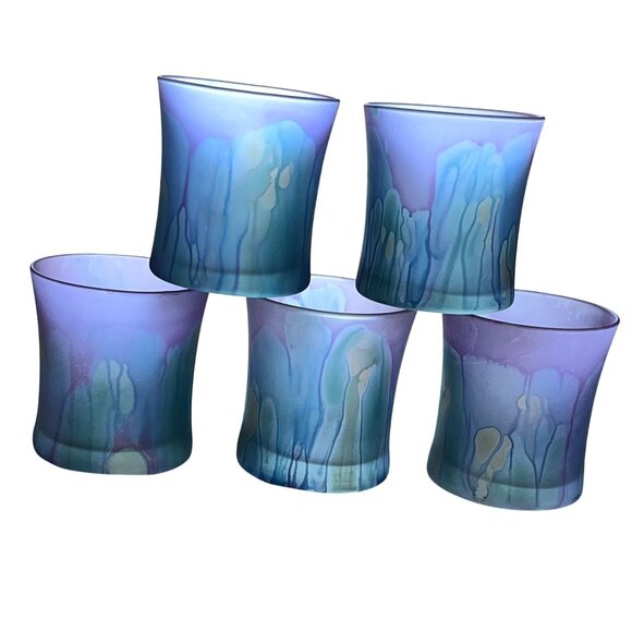 Robert Rueven Art Glass Tumblers Nouveau Art Glass Co Hand-crafted BLU PRP GRN - Picture 2 of 11